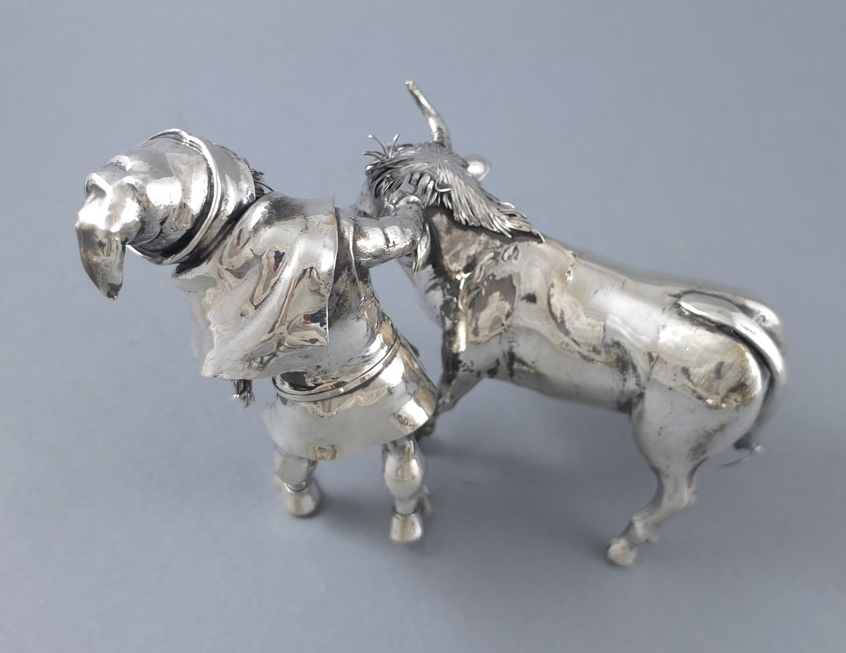 Solid Silver Sculpture Of A Young Farmer And His Ox-photo-1