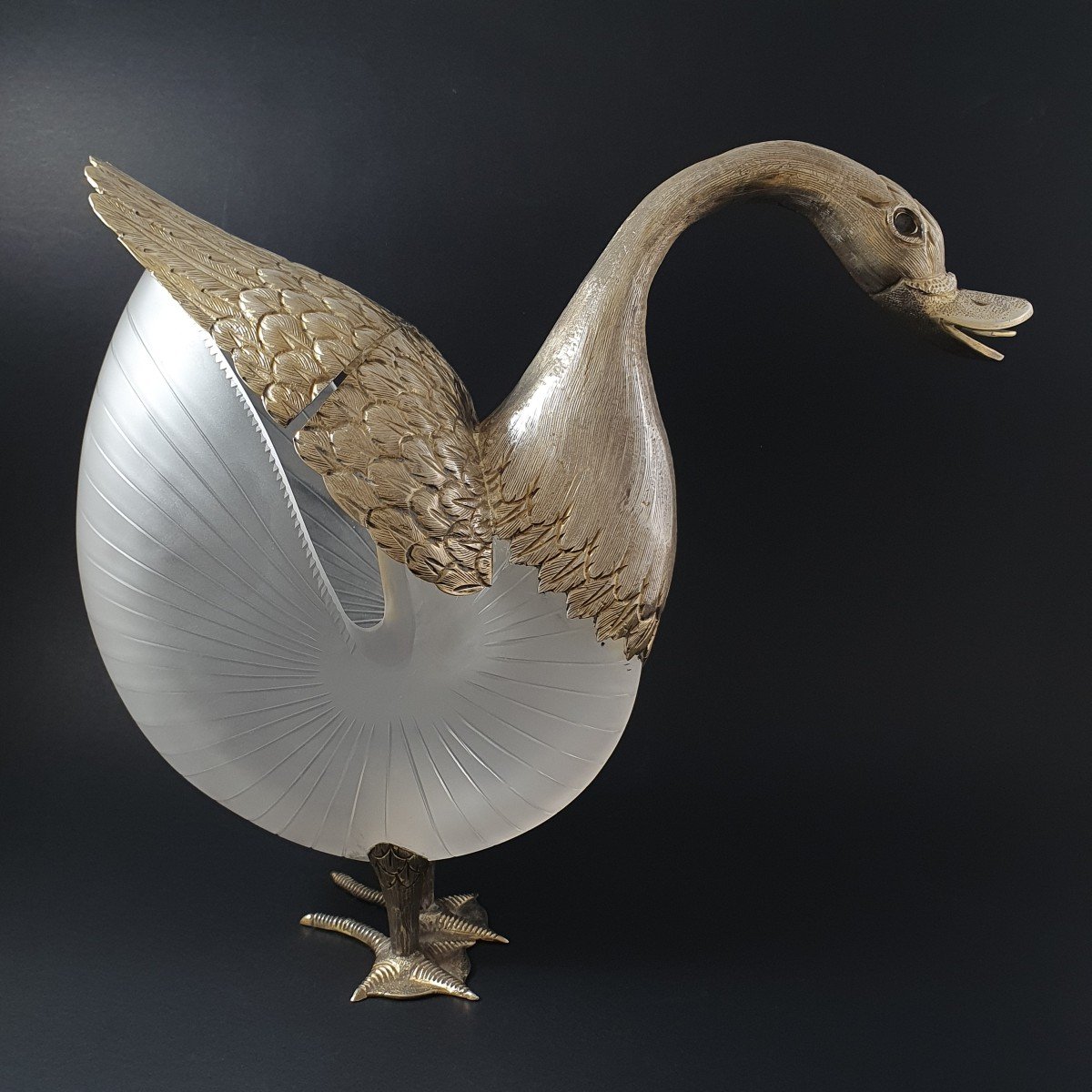 Cygne en verre et argent massif