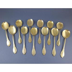 12 Art Nouveau Ice Cream Spoons In Sterling Silver Gilt