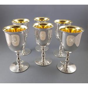 Series Of Six Glasses In Sterling Silver And Gilt