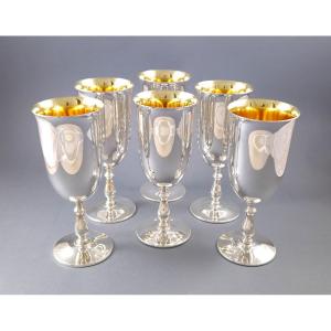 Series Of Six Glasses In Sterling Silver And Gilt