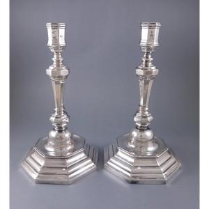 Pair Of Sterling Silver Candlesticks From The 18th Century Lille