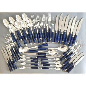 Peter Paris - Cutlery Flatware Set Of 51 Pieces In Sterling Silver And Lapis Lazuli