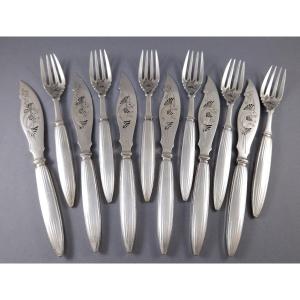 Cardeilhac: 6 Art Nouveau Sterling Silver Fish Cutlery