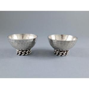 Jean Despres: Pair Of Silver Plate Salt Cellars