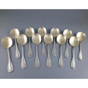 12 Ice Spoons In Sterling Silver And Gilt