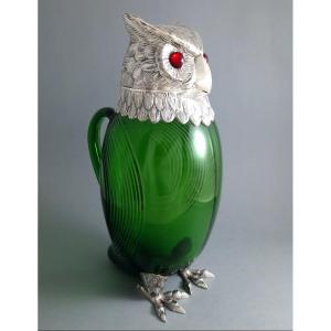 Carafe Hibou En Verre Et Argent Massif