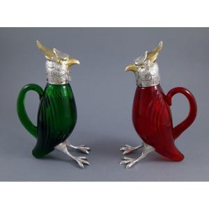 2 Glass And Sterling Silver Jugs