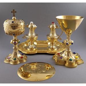 Placide Poussielgue-rusand - Chalice, Ciborium And Cruets In Sterling Silver Gilt
