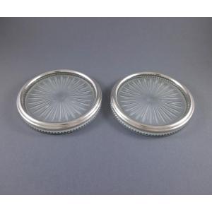 Pair Of Glass And Sterling Silver Bottle Coasters