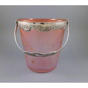 Daum Nancy - Art Nouveau Glass And Sterling Silver Ice Bucket