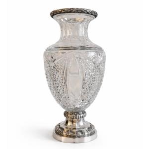 Wolfers - Très grand vase en cristal et argent massif