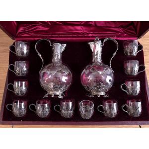 Glass And Silver Liqueur Set