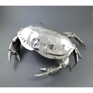 Coupe à caviar en métal argenté forme de crabe
