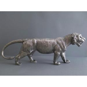 English Sterling Silver Tiger Sculpture - Edward Barnard & Sons, London, 1975