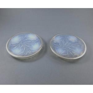 Paire de dessous de bouteille en verre et argent massif
