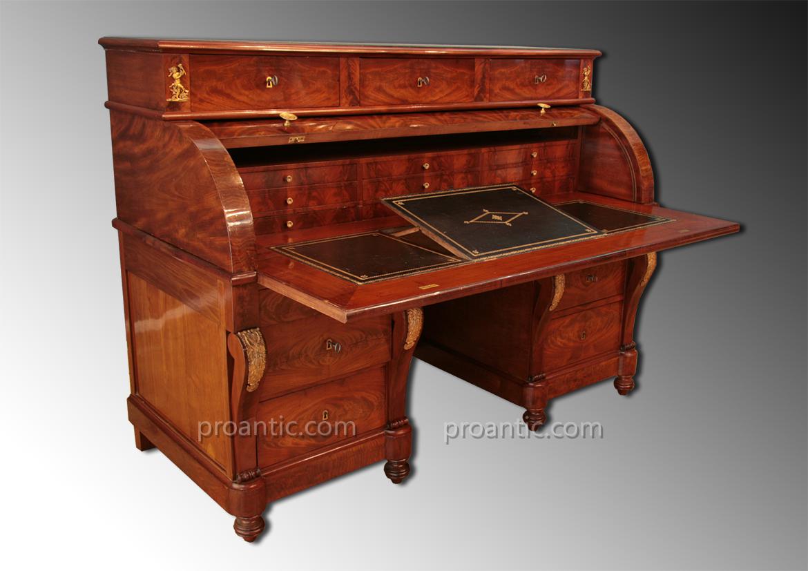 Office Cylinder Mahogany Flamed Late Empire-photo-2