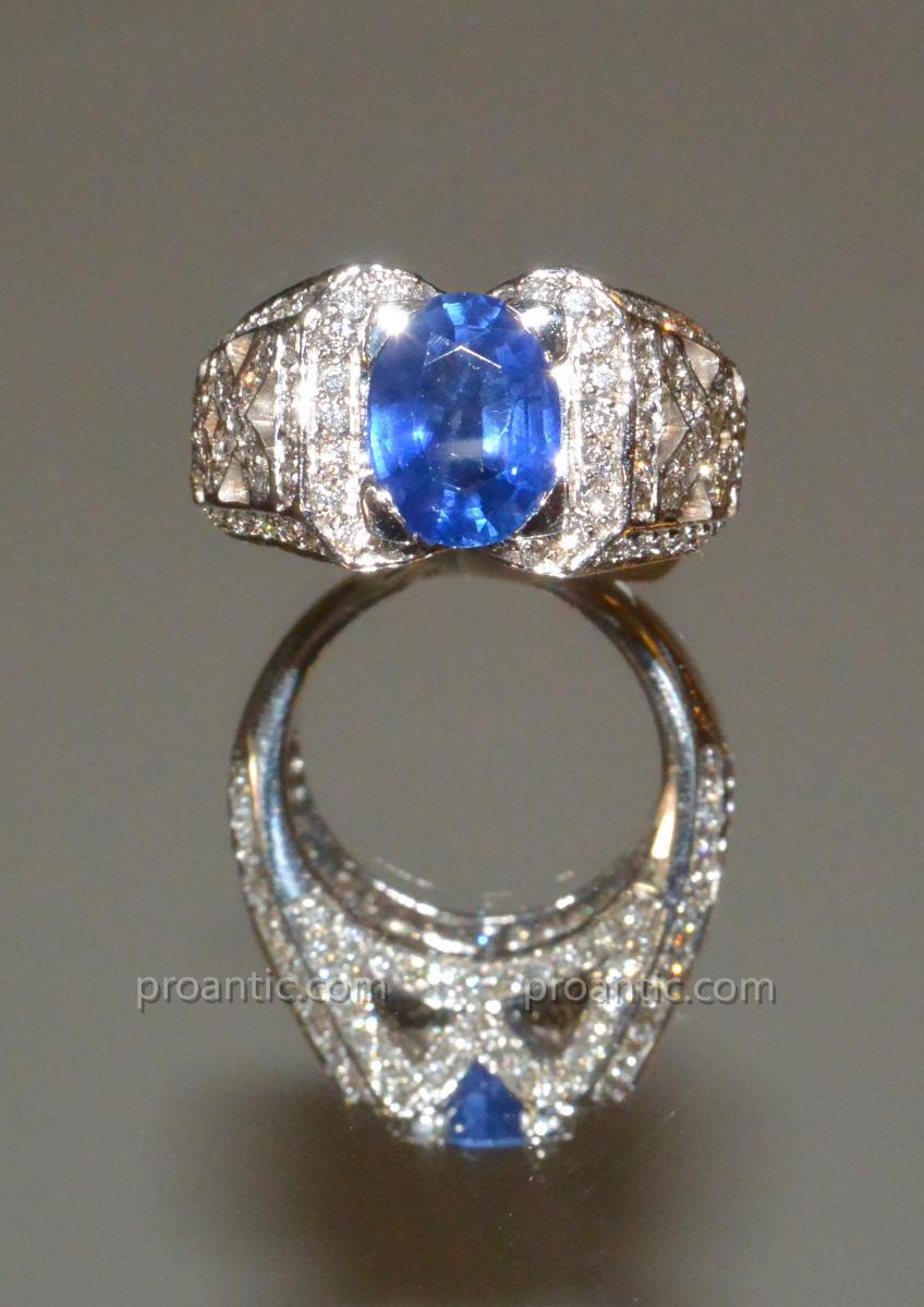 Ring In 18k White Gold, Sapphire And Diamonds From Ceylon-photo-3