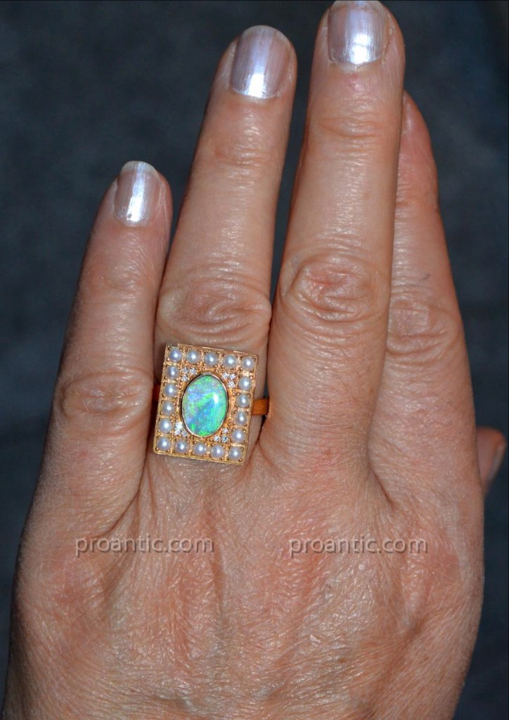 Bague Or Rose Opale, Perles Et Diamants -photo-3