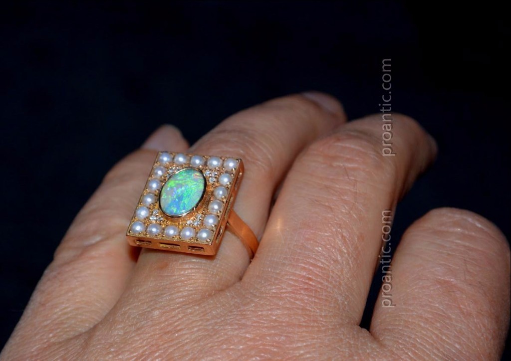 Bague Or Rose Opale, Perles Et Diamants -photo-4