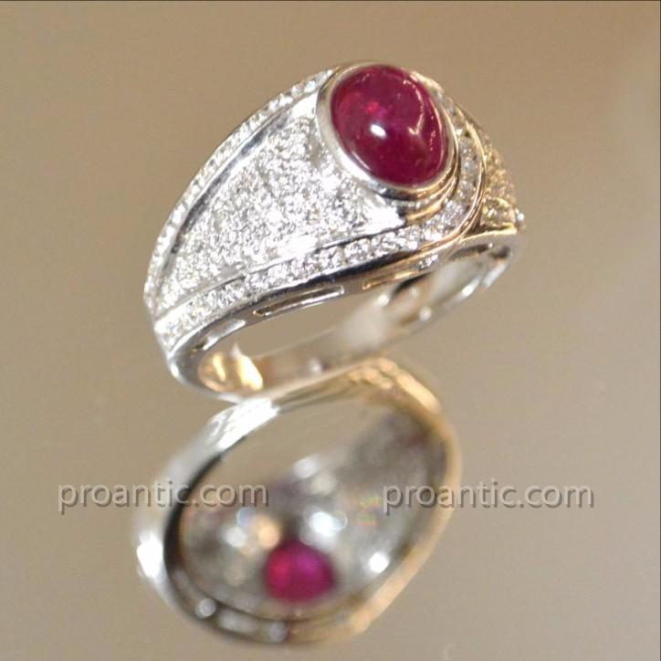 Bague Dôme En Or Blanc Rubis Cabochon Et Diamants -photo-2