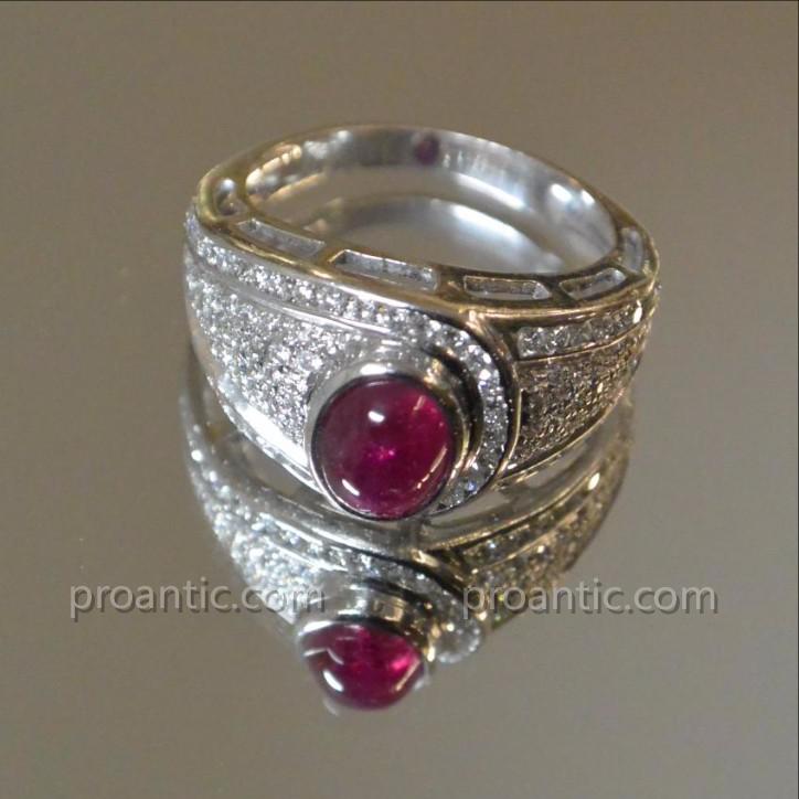 Bague Dôme En Or Blanc Rubis Cabochon Et Diamants -photo-2