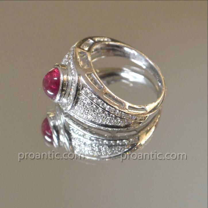 Bague Dôme En Or Blanc Rubis Cabochon Et Diamants -photo-3