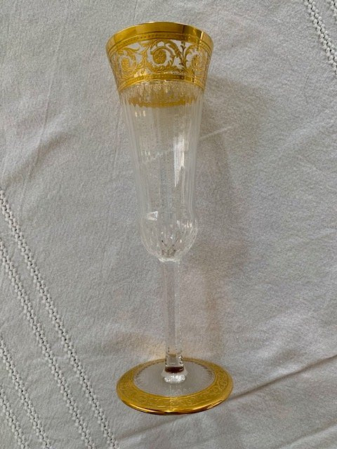 CRISTAL SAINT LOUIS 6 FLUTES A CHAMPAGNE OR MODELE THISTLE-photo-1