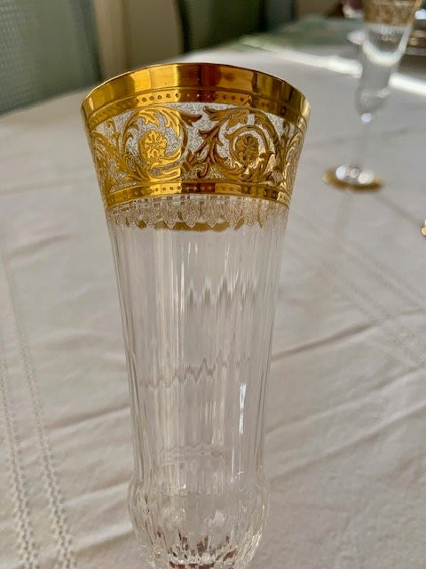 CRISTAL SAINT LOUIS 6 FLUTES A CHAMPAGNE OR MODELE THISTLE-photo-3