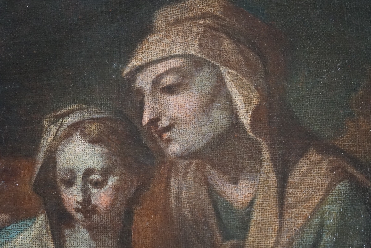  L’Éducation de la Vierge – Élégante Huile sur Toile Ovale du XVIIIe Siècle (École Italienne)-photo-4