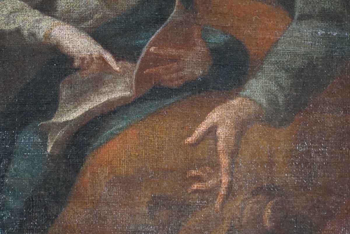  L’Éducation de la Vierge – Élégante Huile sur Toile Ovale du XVIIIe Siècle (École Italienne)-photo-1