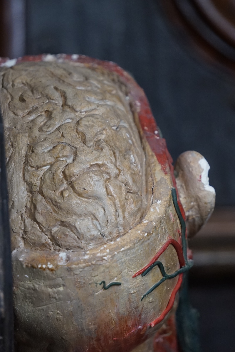 Rare Anatomical Head Of An "écorché" In Stucco And Wax-photo-1
