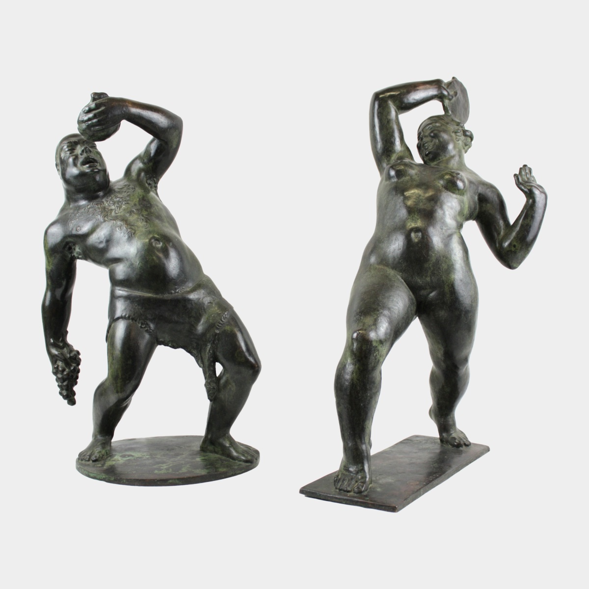 Pair Of Bronze Sculptures "bacchus And The Bacchantes" – Alberto Bazzoni (1889–1973)