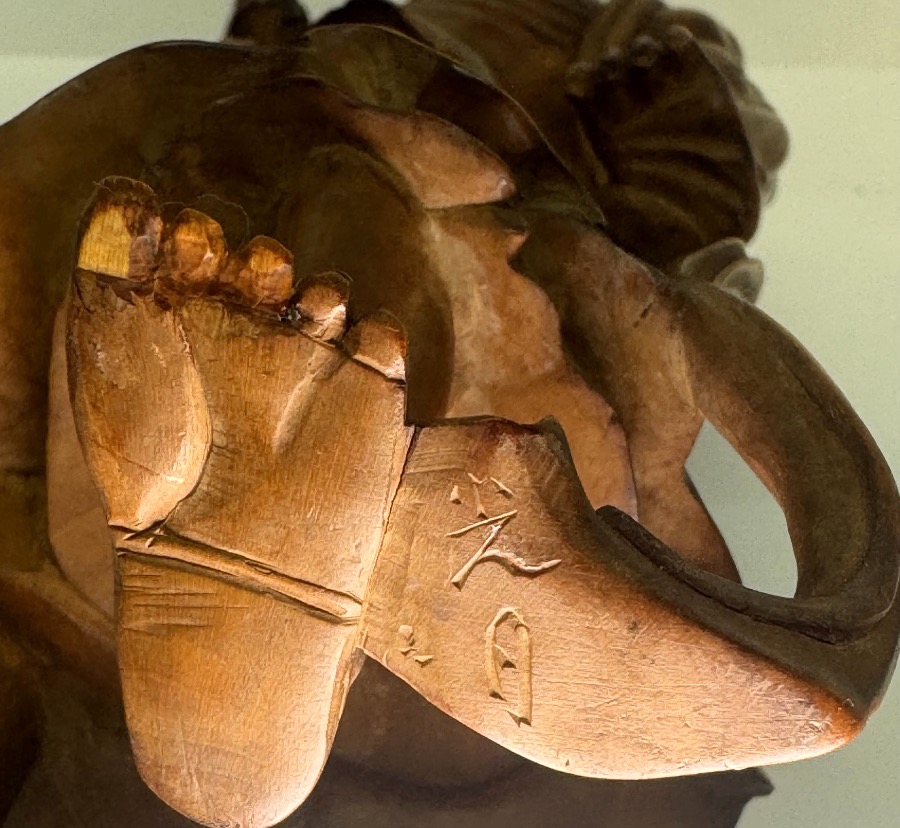 Rare Pair Of Okimono / Niō Sculptures In Boxwood (tsuge), Signed Kogetsu (光月) – Japan 19th-photo-4