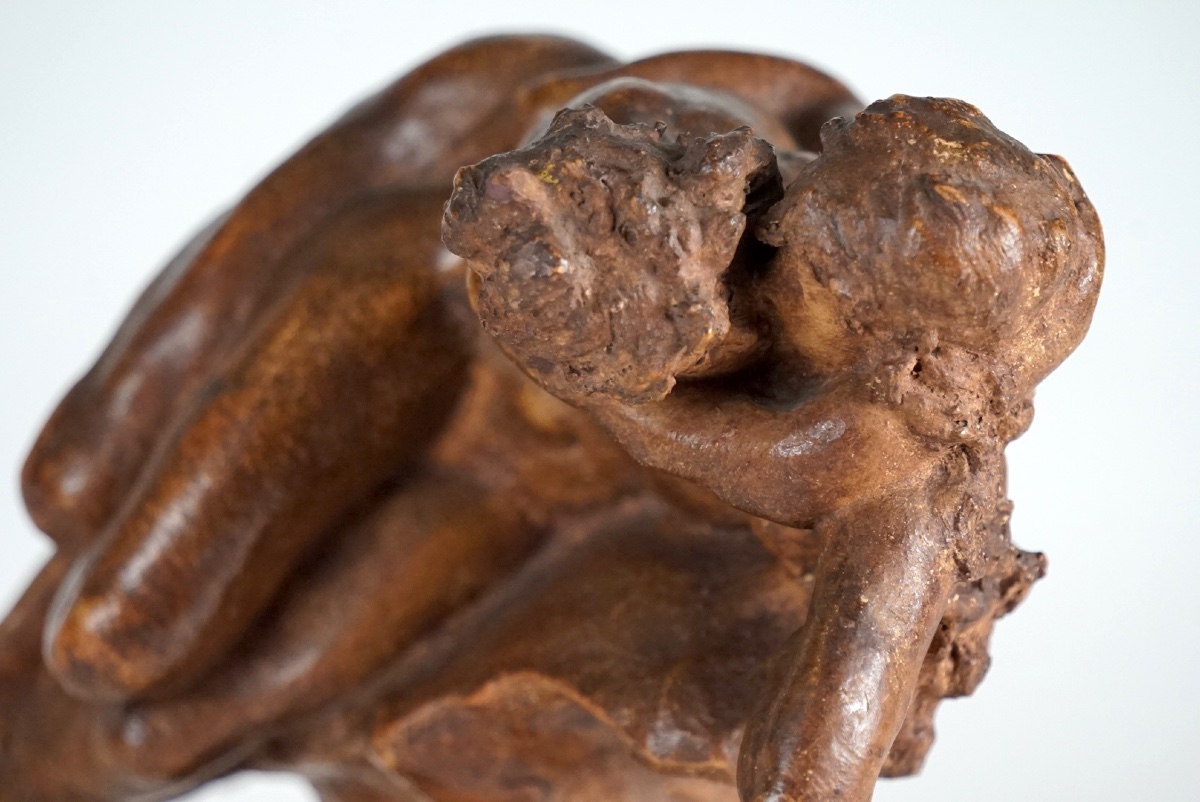 Jules Desbois (1851–1935) – “le Baiser,” Rare Glazed Terracotta Sketch-photo-2