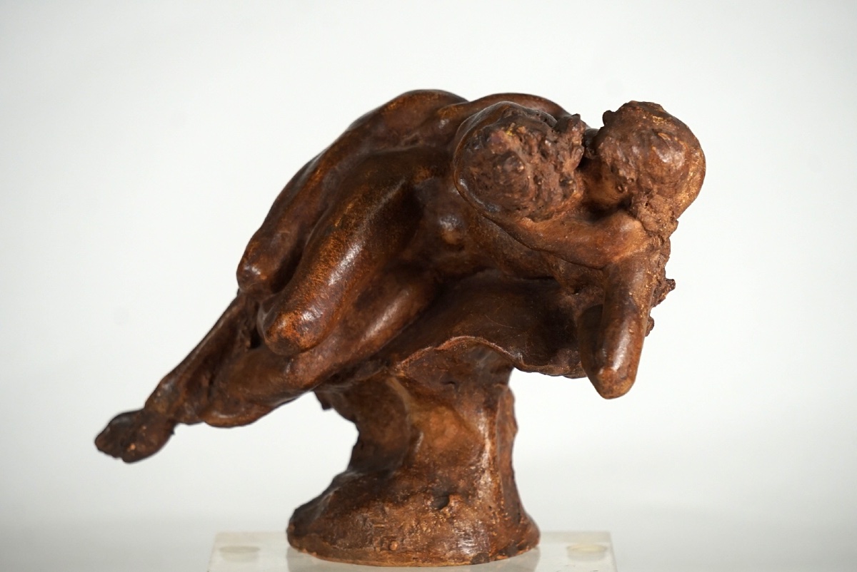 Jules Desbois (1851–1935) – “le Baiser,” Rare Glazed Terracotta Sketch-photo-4
