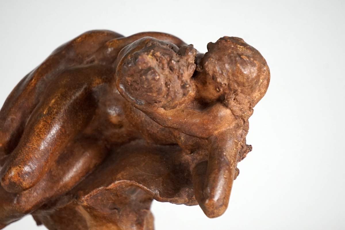 Jules Desbois (1851–1935) – “le Baiser,” Rare Glazed Terracotta Sketch-photo-1