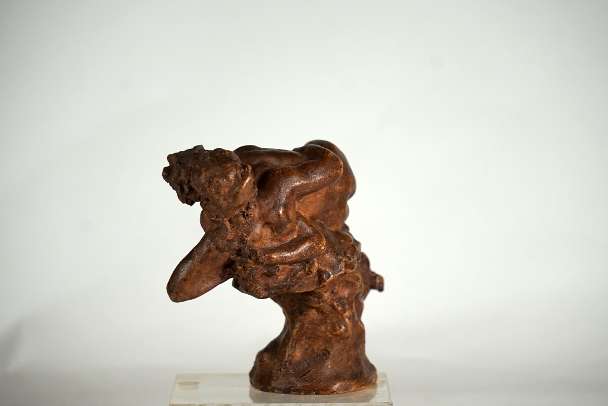 Jules Desbois (1851–1935) – “le Baiser,” Rare Glazed Terracotta Sketch-photo-2