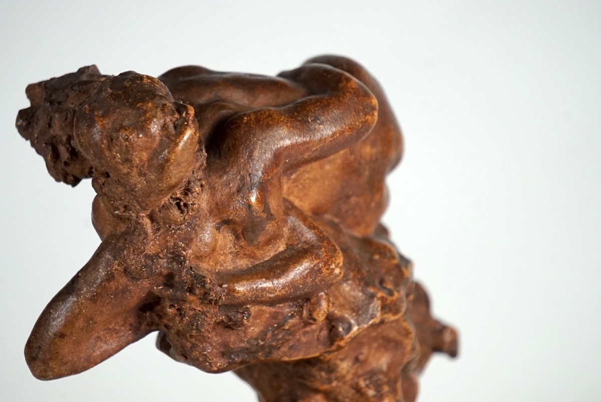 Jules Desbois (1851–1935) – “le Baiser,” Rare Glazed Terracotta Sketch-photo-3