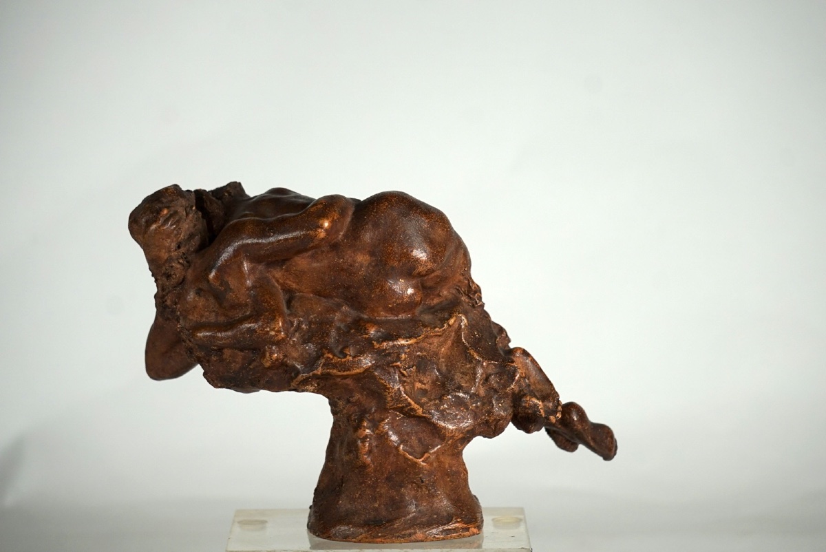 Jules Desbois (1851–1935) – “le Baiser,” Rare Glazed Terracotta Sketch-photo-4
