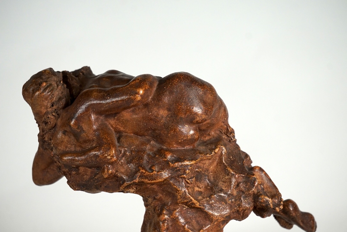 Jules Desbois (1851–1935) – “le Baiser,” Rare Glazed Terracotta Sketch-photo-5