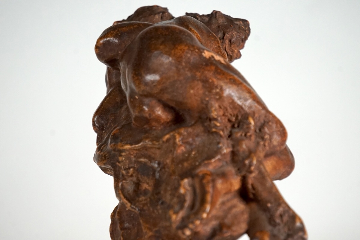 Jules Desbois (1851–1935) – “le Baiser,” Rare Glazed Terracotta Sketch-photo-7