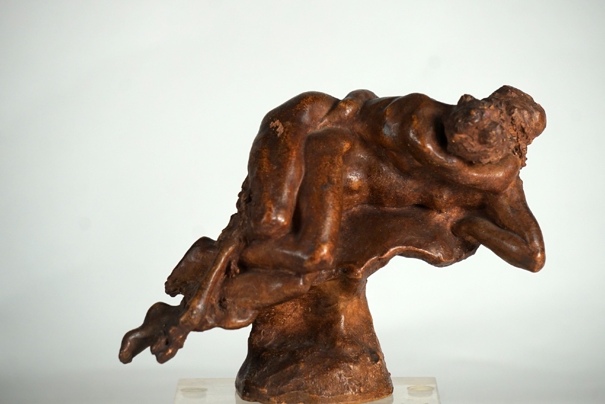 Jules Desbois (1851–1935) – “le Baiser,” Rare Glazed Terracotta Sketch