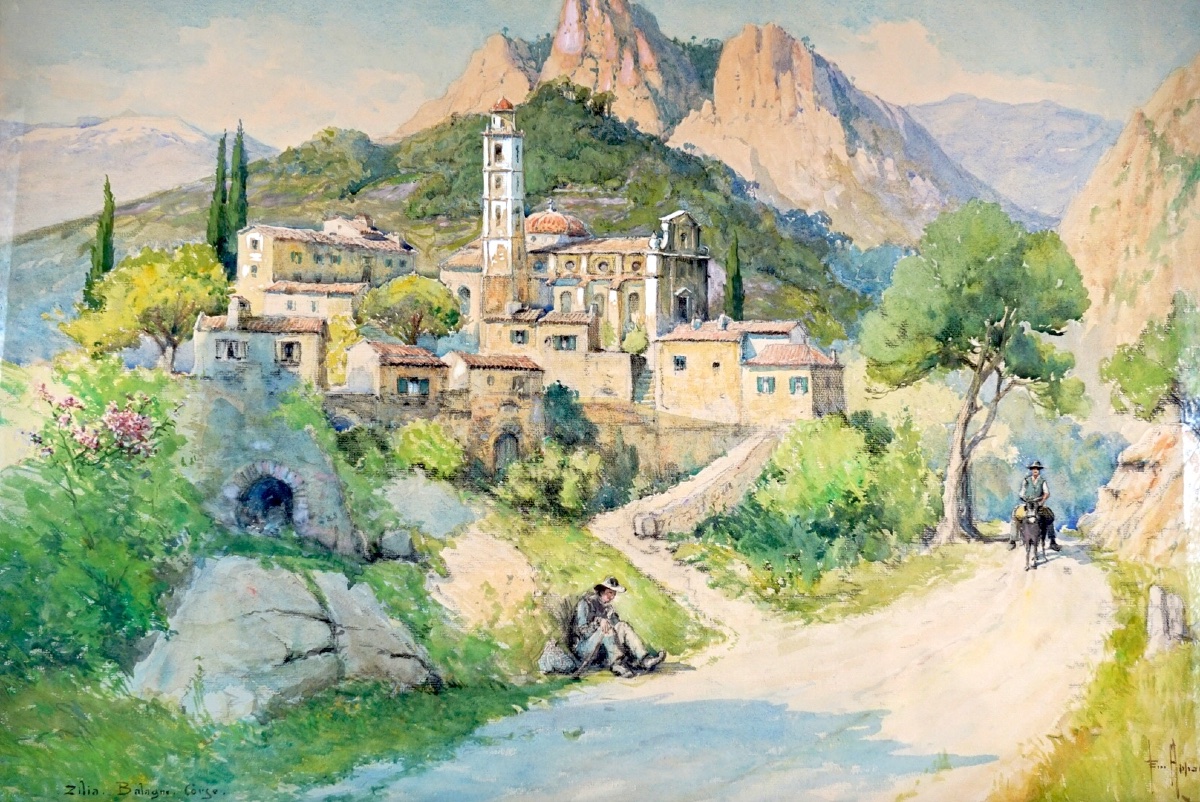 Monumentale Paire d'Aquarelles par Émile Appay (1876–1935) – "Zilia (Corse)" & "La Scierie -photo-4