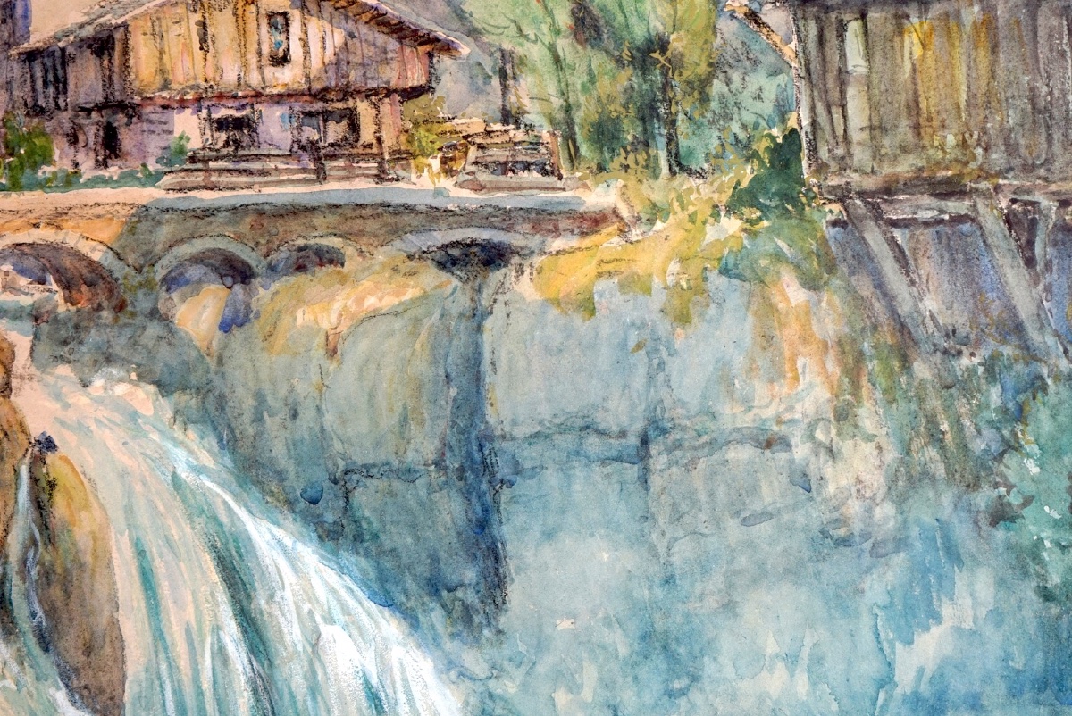 Monumentale Paire d'Aquarelles par Émile Appay (1876–1935) – "Zilia (Corse)" & "La Scierie -photo-1