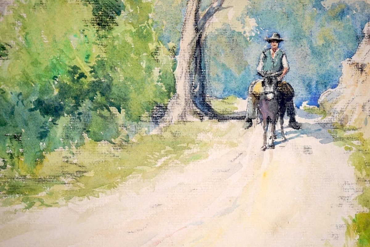 Monumentale Paire d'Aquarelles par Émile Appay (1876–1935) – "Zilia (Corse)" & "La Scierie -photo-2