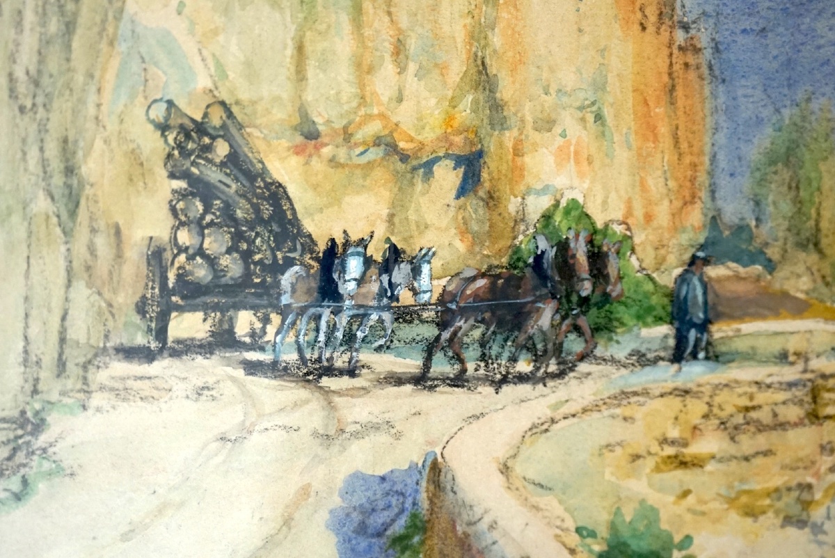 Monumentale Paire d'Aquarelles par Émile Appay (1876–1935) – "Zilia (Corse)" & "La Scierie -photo-5