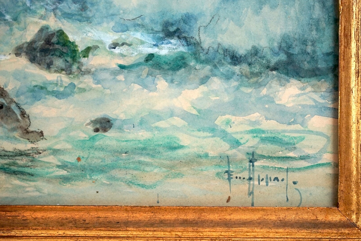 Monumentale Paire d'Aquarelles par Émile Appay (1876–1935) – "Zilia (Corse)" & "La Scierie -photo-8