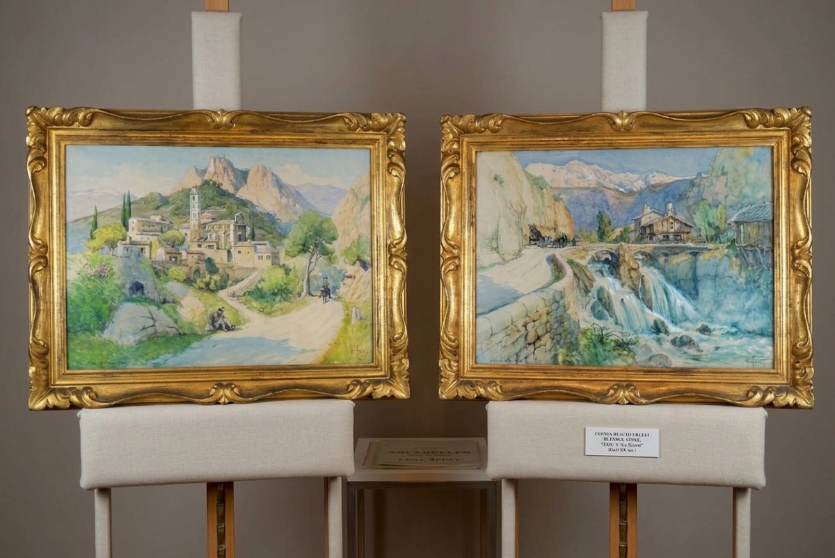Monumentale Paire d'Aquarelles par Émile Appay (1876–1935) – "Zilia (Corse)" & "La Scierie 