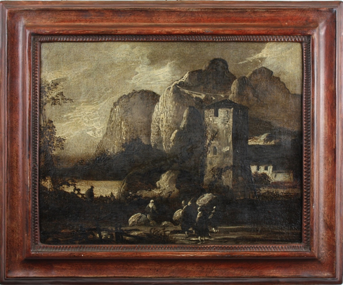 Alpine Landscape With A Fortress And Travelers – Attributed To Antonio Cioci (mid-18th Century)